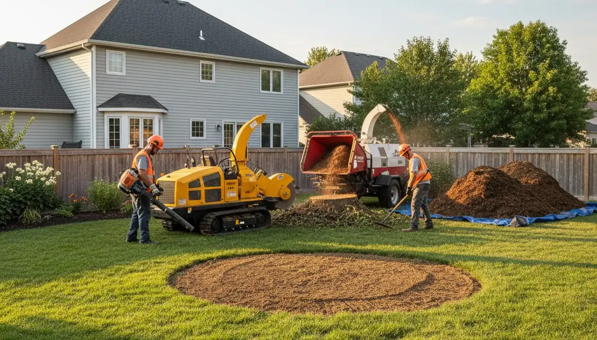 Completed tree removal and stump grinding cleanup at restored property in Burlington, NC
