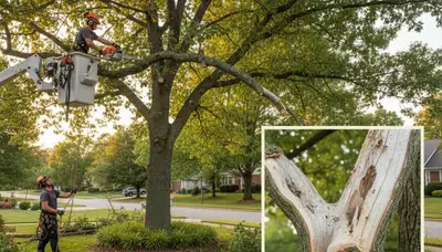 Arborist removing dead branches during professional tree trimming in Burlington, NC