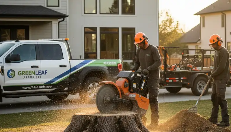 Professional stump removal service in Burlington, NC clearing tree stumps from residential yard