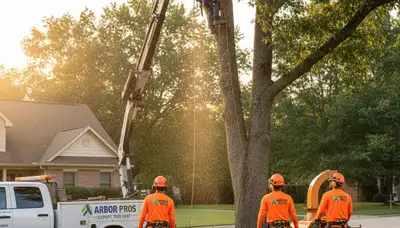 Professional tree removal service in Burlington, NC safely cutting down a damaged oak tree