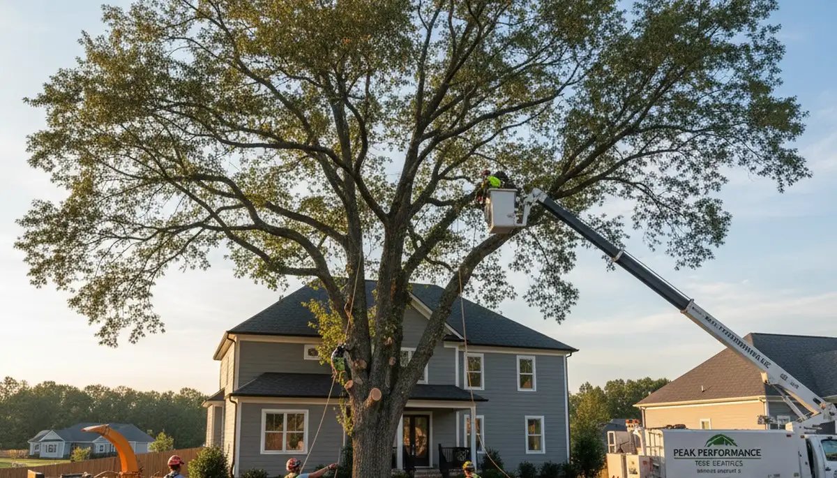 Professional tree removal service in Burlington NC clearing large oak safely