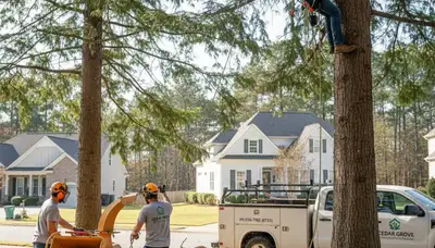 Professional tree removal service in Burlington NC trimming large oak safely on residential property