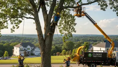 Professional tree removal service in Burlington, NC clearing large oak safely