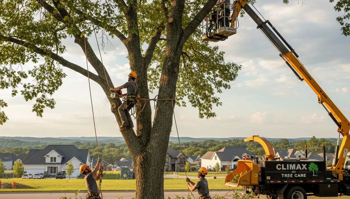 Professional tree removal service in Burlington, NC safely cutting large oak branches