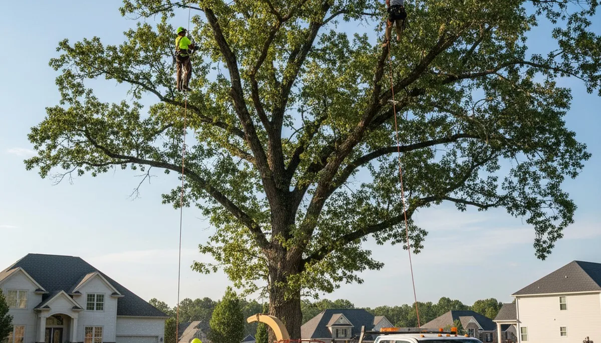 Professional tree removal service in Burlington NC safely clearing large oak tree