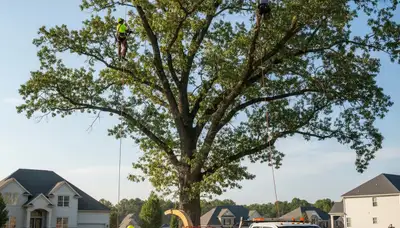 Professional tree removal service in Burlington NC safely clearing large oak tree