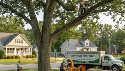 Professional tree removal service in Burlington NC safely clearing large oak trees