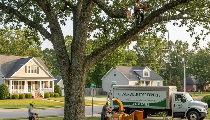 Professional tree removal service in Burlington NC safely clearing large oak trees