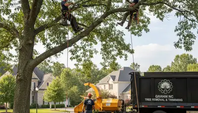 Professional tree removal service in Burlington NC safely clearing large oak trees