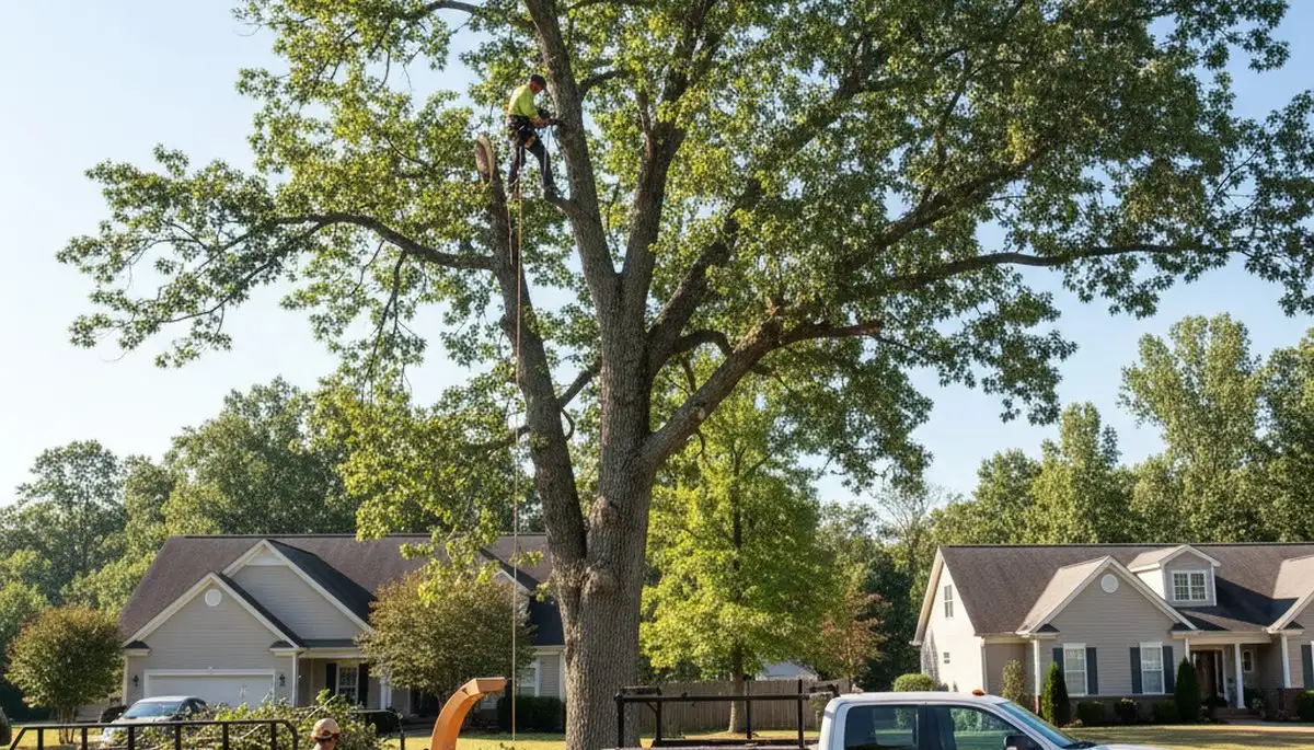 Professional tree removal service in Burlington NC clearing large oak safely