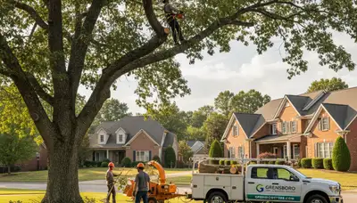 Professional tree removal service in Burlington NC safely clearing large oak trees
