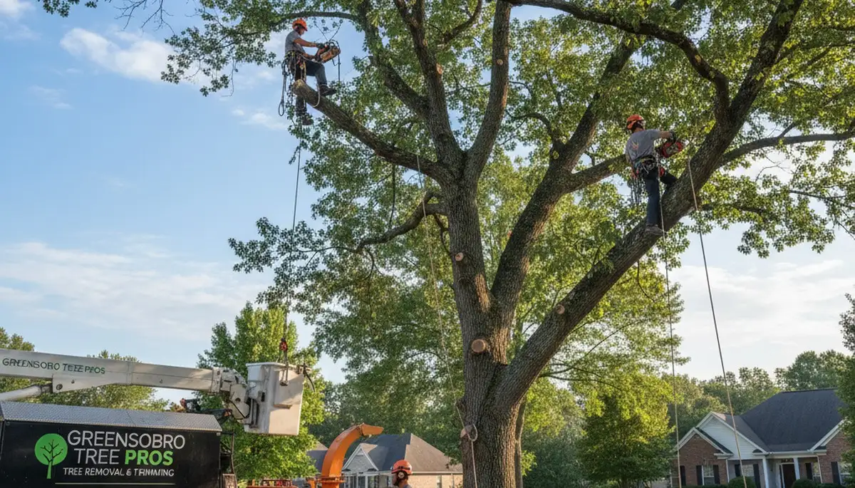 Professional tree removal service in Burlington, NC clearing large oak safely