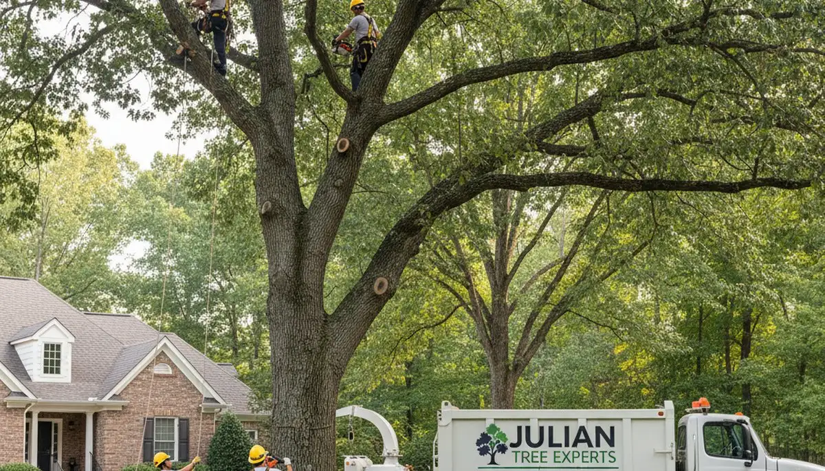 Professional tree removal service in Burlington NC safely cutting large oak tree
