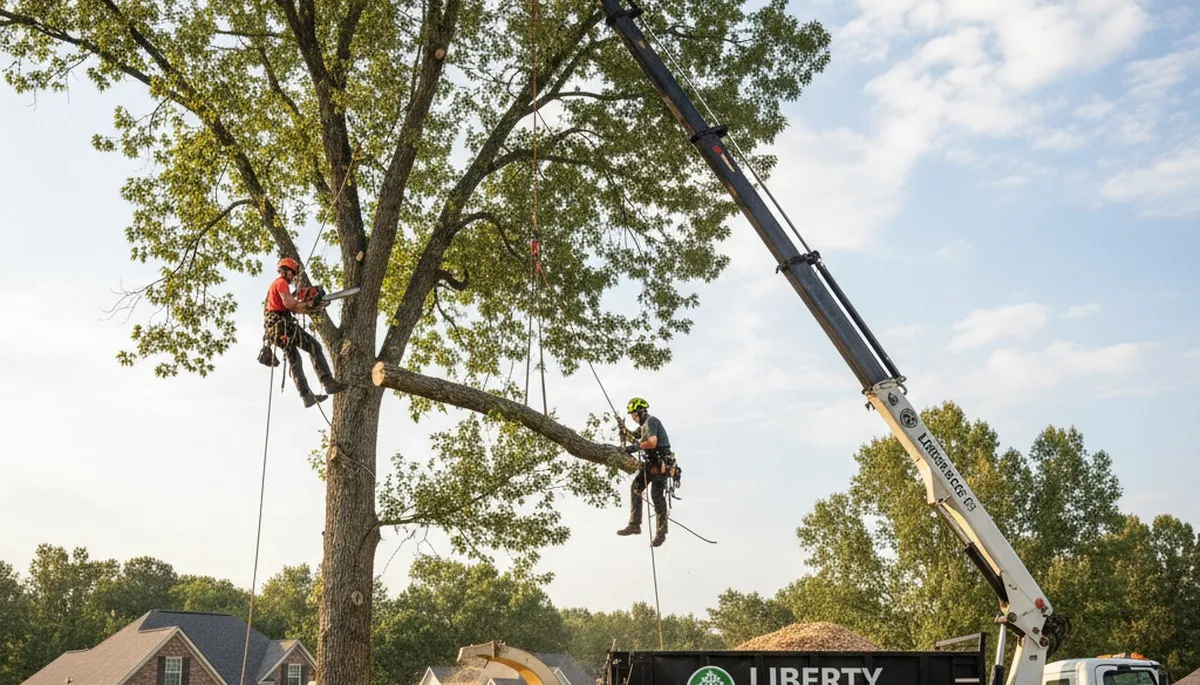 Professional tree removal service in Burlington NC safely clearing large oak trees