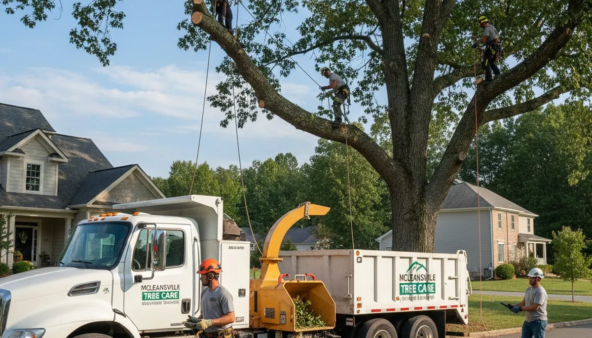 Professional tree removal service team working safely in Burlington, NC