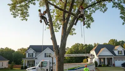 Professional tree removal service in Burlington, NC clearing large oak safely