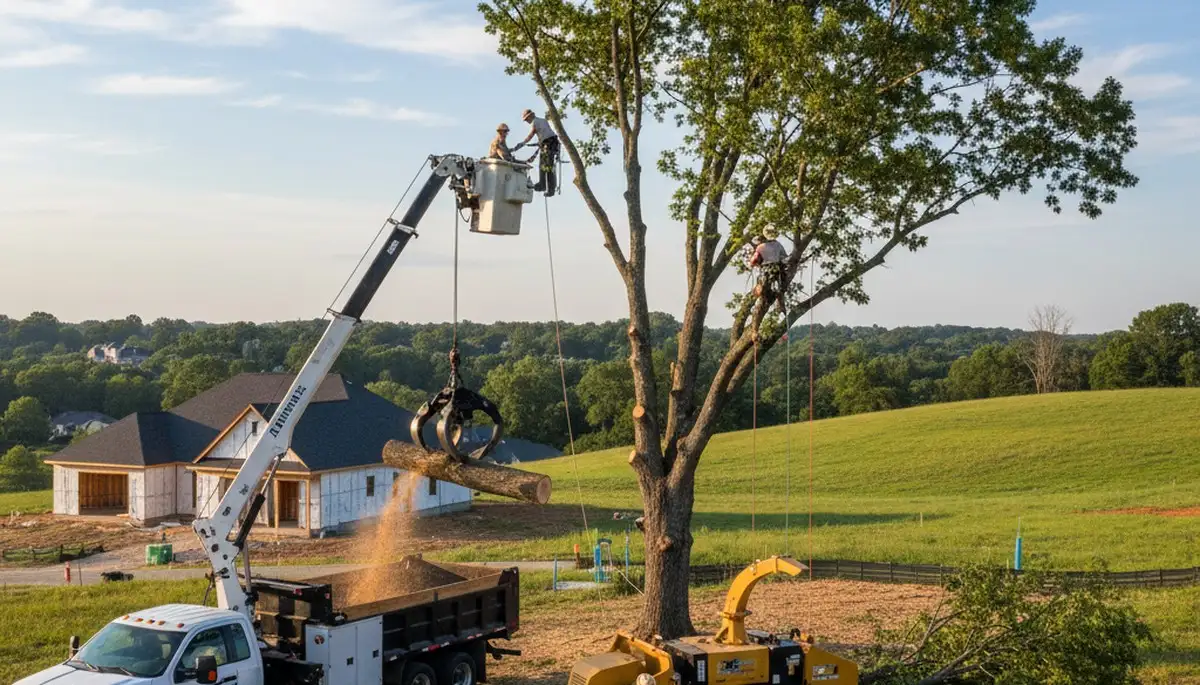 Professional tree removal service in Burlington, NC clearing large oak tree safely