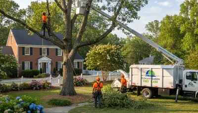 Professional tree removal service in Burlington NC safely clearing large oak tree