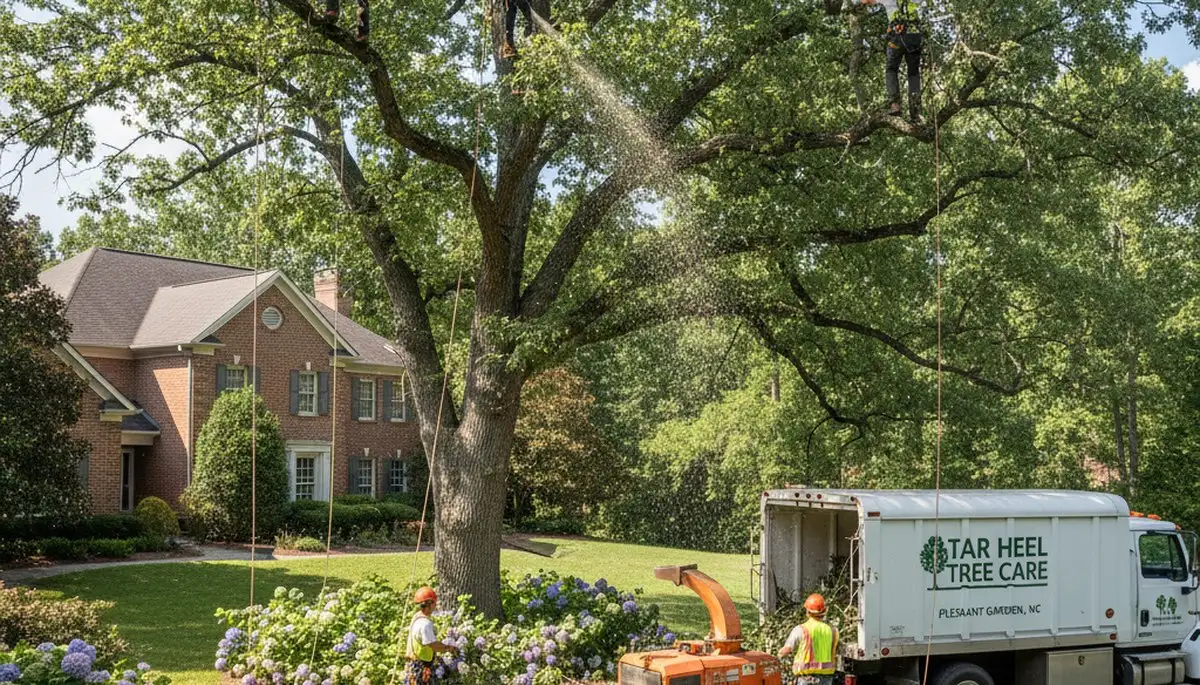 Professional tree removal service in Burlington, NC safely clearing large oak trees