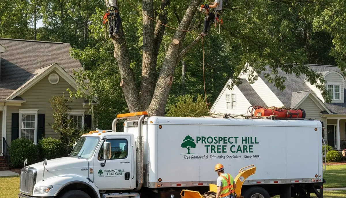 Professional tree removal service in Burlington NC safely cutting down large oak tree
