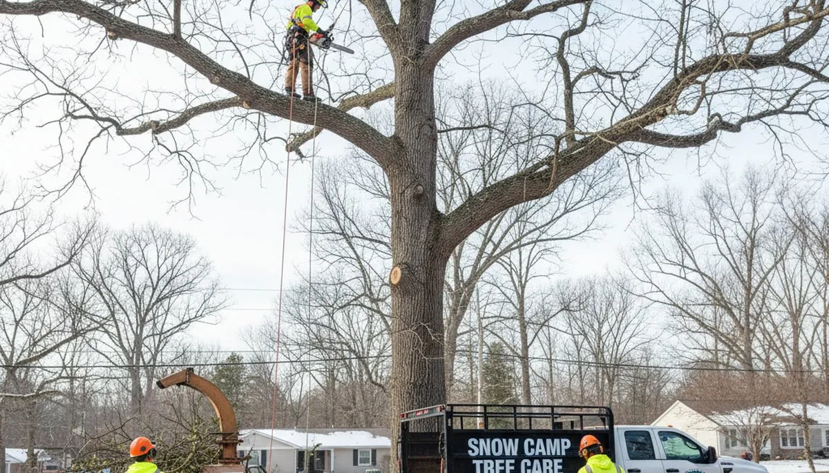Professional tree removal service team working in Burlington, NC neighborhood