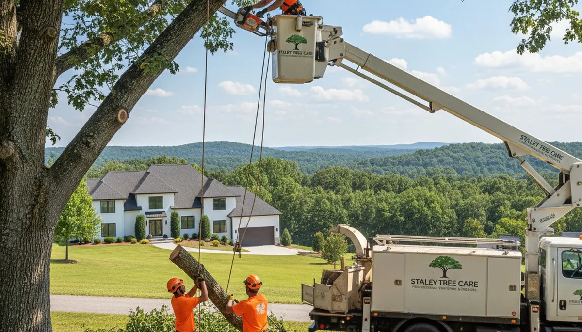 Professional tree removal service in Burlington NC safely cutting and clearing large oak tree