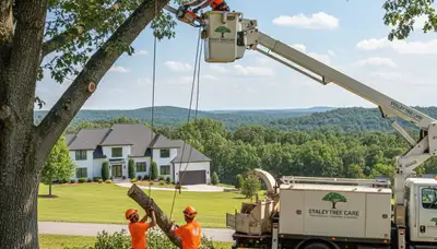 Professional tree removal service in Burlington NC safely cutting and clearing large oak tree