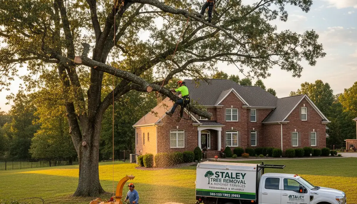 Professional tree removal service in Burlington NC safely cutting and clearing large trees