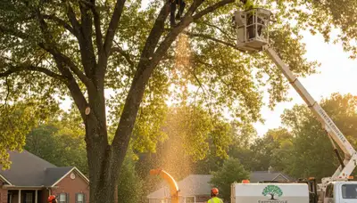 Professional tree removal service in Burlington NC clearing tall oak safely
